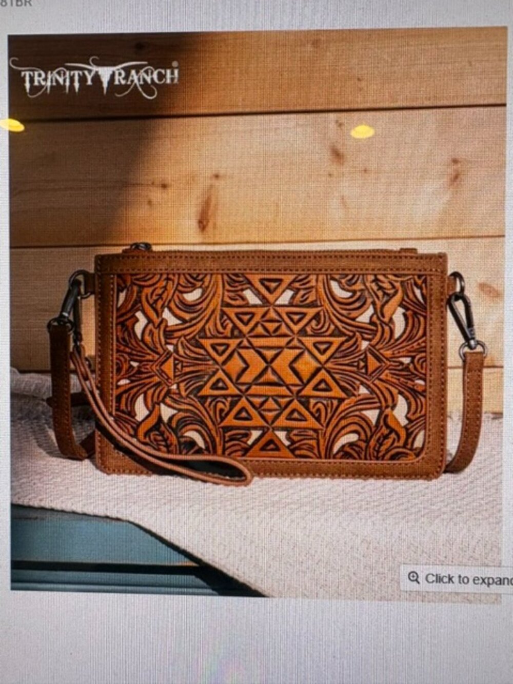 Trinity Ranch Floral Aztec Tooled Clutch Bag Brown NWT
